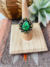 Handmade Sterling Silver, Gaspeite & Peridot Cluster Adjustable Ring