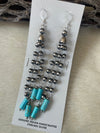 Navajo Pearl Sterling Silver Hand Made Turquoise Dangle Earrings