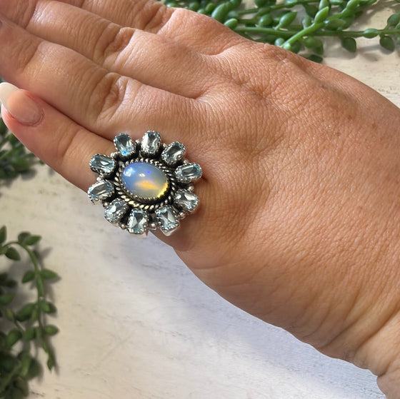 Nizhoni Handmade Ethiopian Opal, Topaz And Sterling Silver Adjustable Ring