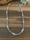 Navajo Sterling Silver Pearl & Pink Opal Beaded Necklace 20 inch