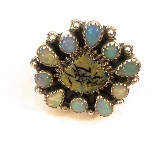 Handmade Sterling Silver & Opal Cluster Adjustable Ring