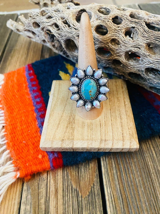 Handmade Sterling Silver, Turquoise & Pearl Adjustable Ring