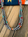 Navajo Multi Stone & Sterling Silver Pearl Beaded 36” Necklace