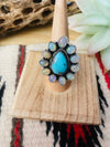 Handmade Sterling Silver, Turquoise & Opal Cluster Adjustable Ring