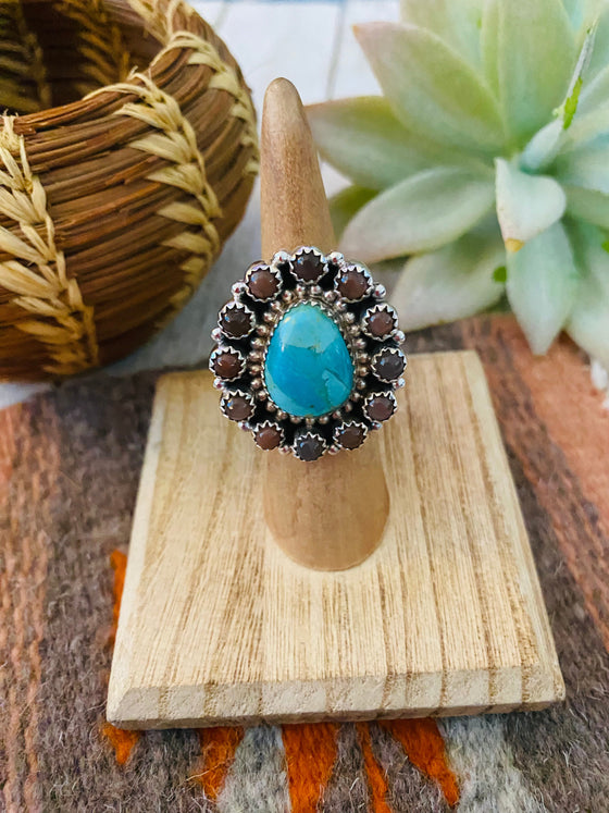 Handmade Sterling Silver, Mother of Pearl & Turquoise Cluster Adjustable Ring