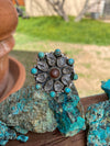 Handmade Garnet Sterling Silver, Turquoise & Herkimer Diamond Cluster Adjustable Ring