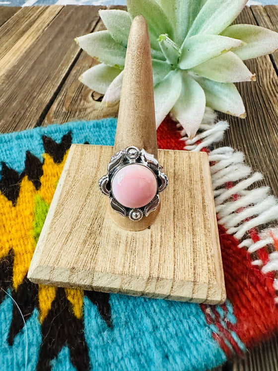 Handmade Sterling Silver & Queen Pink Conch Shell Adjustable Ring