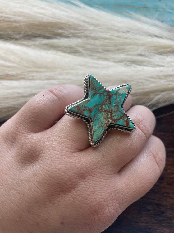 Navajo Sterling Silver & Turquoise Star Rings Signed P Yazzie