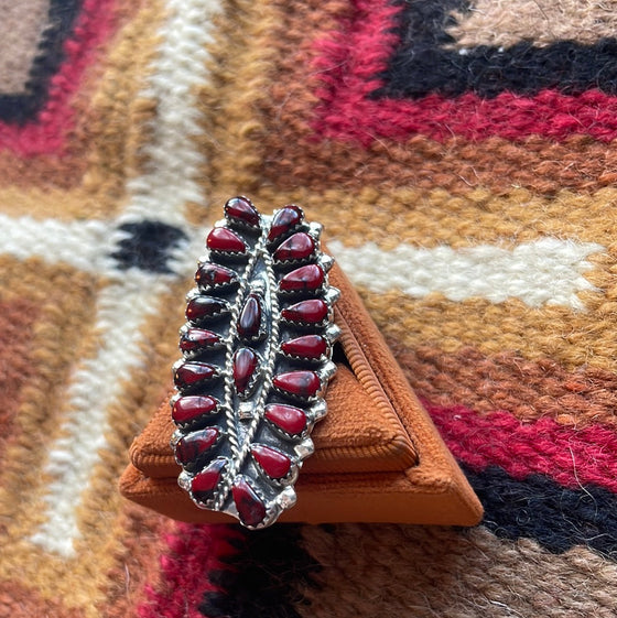 Navajo Sterling Silver & Red Mojave Cluster Ring