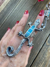 Navajo Turquoise& Sterling Silver Inlay Gecko Ring