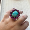 Handmade Pink Onyx & Turquoise Sterling Silver Adjustable Ring Signed Nizhoni