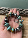 Navajo Sterling Silver Stretchy Natural #8 Turquoise Beaded Bracelet 16 mm pearl