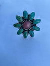 Adjustable Pink Opal & Royston Turquoise Sterling Silver Flower Ring