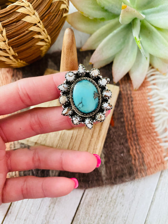 Handmade Sterling Silver, Turquoise & Wild Horse Cluster Adjustable Ring