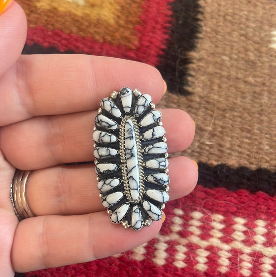 Navajo Sterling Silver & White Buffalo Cluster Ring Signed
