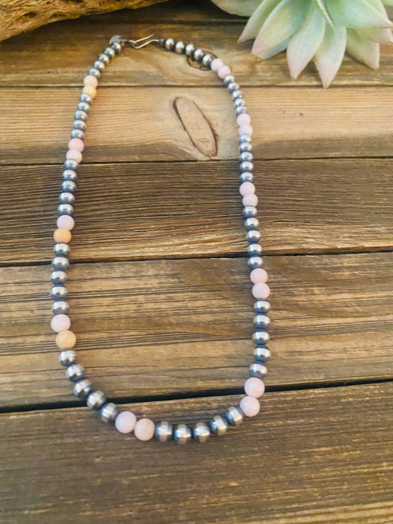 Navajo Sterling Silver Pearl & Pink Opal Beaded Necklace 18 inch