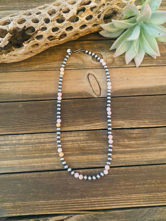 Navajo Sterling Silver Pearl & Pink Opal Beaded Necklace 18 inch