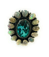Handmade Sterling Silver Turquoise & Opal Cluster Adjustable Ring