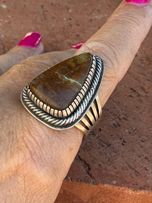  Navajo Ribbon Turquoise And Sterling Silver Triangle Ring