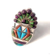 Handmade Sterling Silver & Multi Stone Inlay Kachina Ring Size 8