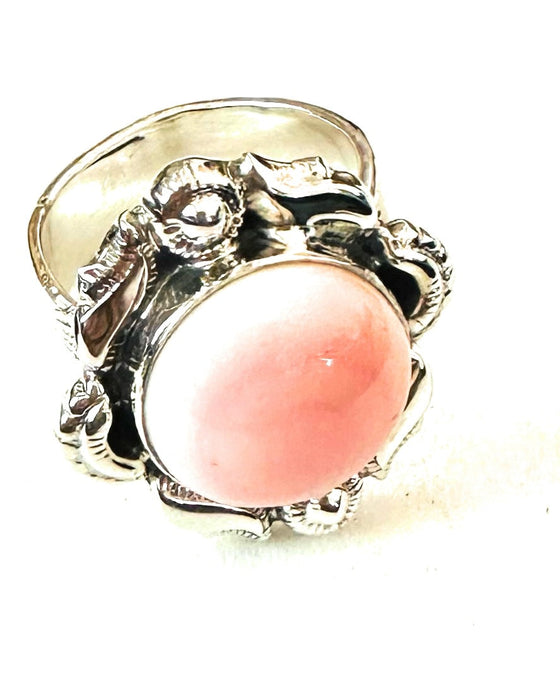 Handmade Sterling Silver & Queen Pink Conch Shell Adjustable Ring